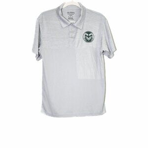 Augusta Mens Light Gray Poly Golf Shirt Logo Buttons Collared Short Sleeve Sz M